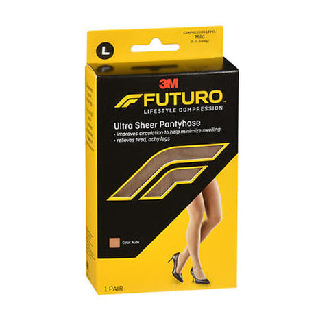 3M, Futuro Energizing Ultra Sheer Pantyhose For Women French Cut Lace Panty Mild Nude, Large each Futuro