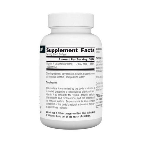 Source Naturals, Beta Carotene, 25000 IU, 250 Softgel Source Naturals