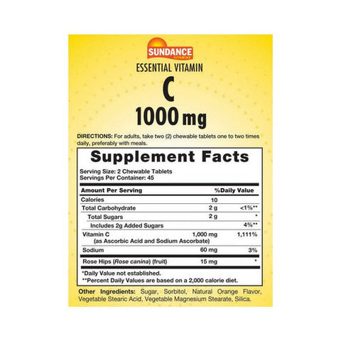 Sundance, Vitamin C Chewable Tablets Natural Orange Flavor, 500 mg, 90 Tabs Sundance