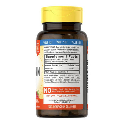 Sundance, Melatonin Sleep Fast Dissolve Natural Berry, 5 Mg, 180 Tabs Sundance