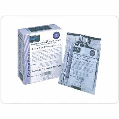 DermaRite, Impregnated Dressing DermaGauze  4 X 4 Inch Gauze DermaSyn Hydrogel Sterile, Box Of 15 DermaRite