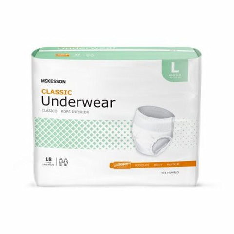 McKesson, Unisex Adult Absorbent Underwear Classic Pull On with Tear Away Seams Large Disposable Light Absorbency, Count of 1 McKesson