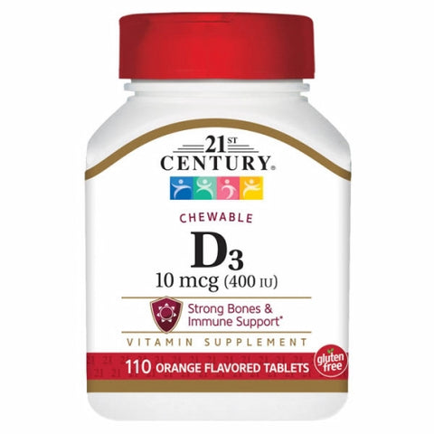 Vitamin D3 Orange Chewable 400 IU 110 Tabs by 21st Century
