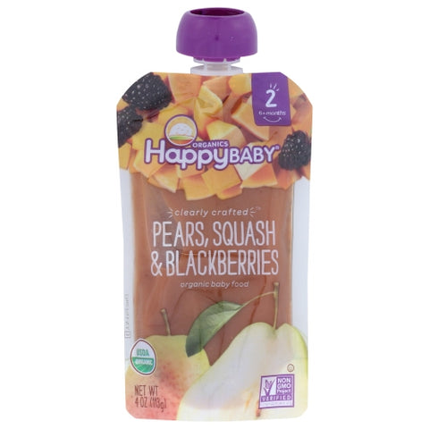 Organic Clearly Crafted Pears Squash And Blackberries Stage-2 4 Oz(Case Of 16) by Happy Baby Food