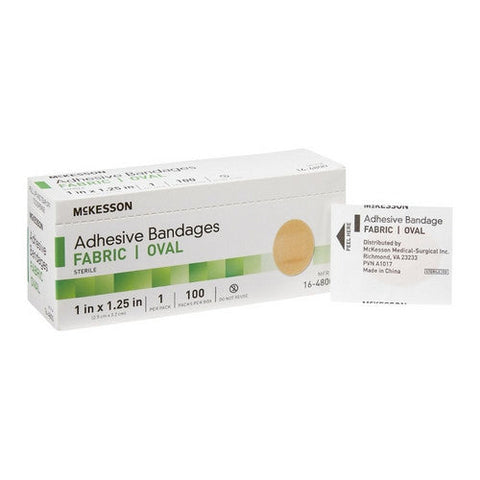 McKesson, Adhesive Strip 1 X 1-1/4 Inch Fabric Oval Tan Sterile 16-4800, Case Of 24 McKesson