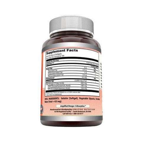 Amazing Nutrition, Amazing Omega Wild Alaskan Salmon Oil, 2000 mg, 180 Softgels Amazing Nutrition