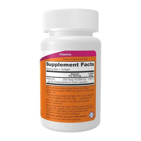 Now Foods, Vitamin D3, 10,000 IU, 240 Softgels Now Foods