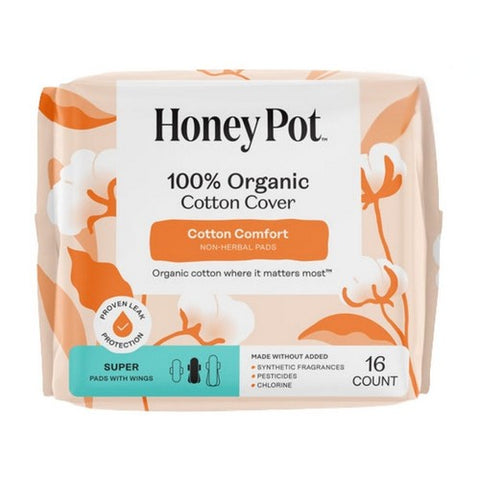 The Honey Pot, Organic Top Sheet Super Non Herbal Menstrual Pads, 16 Count The Honey Pot