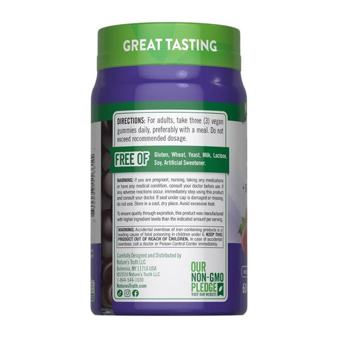 Nature's Truth, Essential Iron + B-Vitamins, Zinc Gummies Natural Grape Flavor, 60 Gummies Nature's Truth