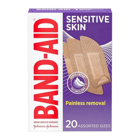 Band-Aid, Sensitive Skin Adhesive Bandages Assorted Sizes, 20 Count Band-Aid