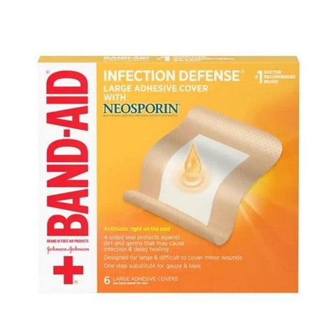 Band-Aid, Infection Defense With Neosporin Adhesive Cover Large 3 1/2 X 4 1/2 Inch, 6 Count Band-Aid