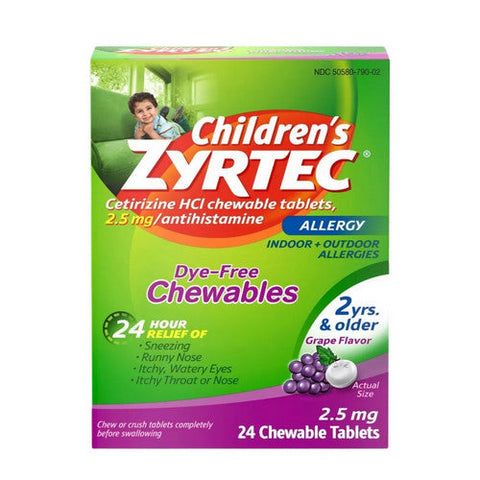 Zyrtec, Childrens Allergy Chewable 2 Yrs Grape, 2.5 Mg, 24 Tabs Zyrtec