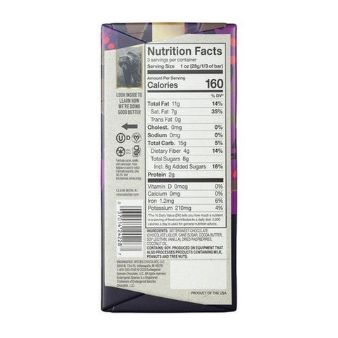 Endangered Species, Cocoa Dark Chocolate Raspberry Filling, 3 Oz(Case Of 12)
