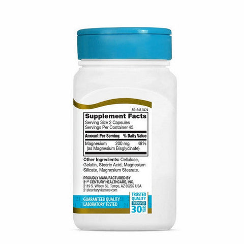 21st Century, Chelated Magnesium Glycinate, 200 Mg, 90 Caps 21st Century