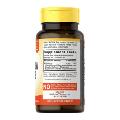 Sundance, Magnesium Glycinate Quick Release, 665 Mg, 50 Caps Sundance