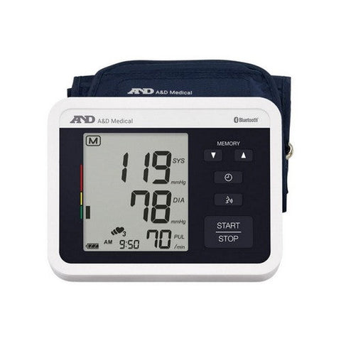 A & D, Bluetooth Upper Arm Blood Pressure Monitor With Voice Guidance, 1 Each