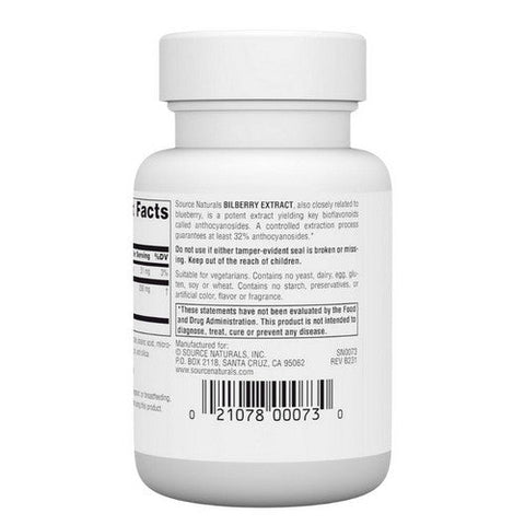 Source Naturals, Bilberry Extract, 100 MG, 60 Tabs Source Naturals