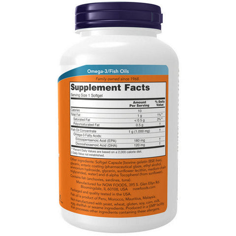 Now Foods, Omega-3 Molecularly Distilled & Enteric Coated, 180 Softgels Now Foods