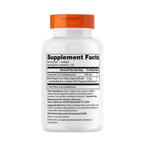 Doctors Best, High Absorption CoQ10 with Bioperine, 100 mg, 120 Softgels Doctors Best