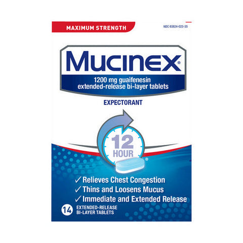Mucinex, Expectorant 12 Hour Extended-Release Bi-Layer Tablets Maximum Strength, 14 Count Mucinex