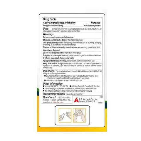 Benzedrex, Propylhexedrine Nasal Decongestant Medicated Inhaler, 1 Each Benzedrex